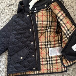 Burberry Black Quilted Kids Jacket with Classic Check Lining